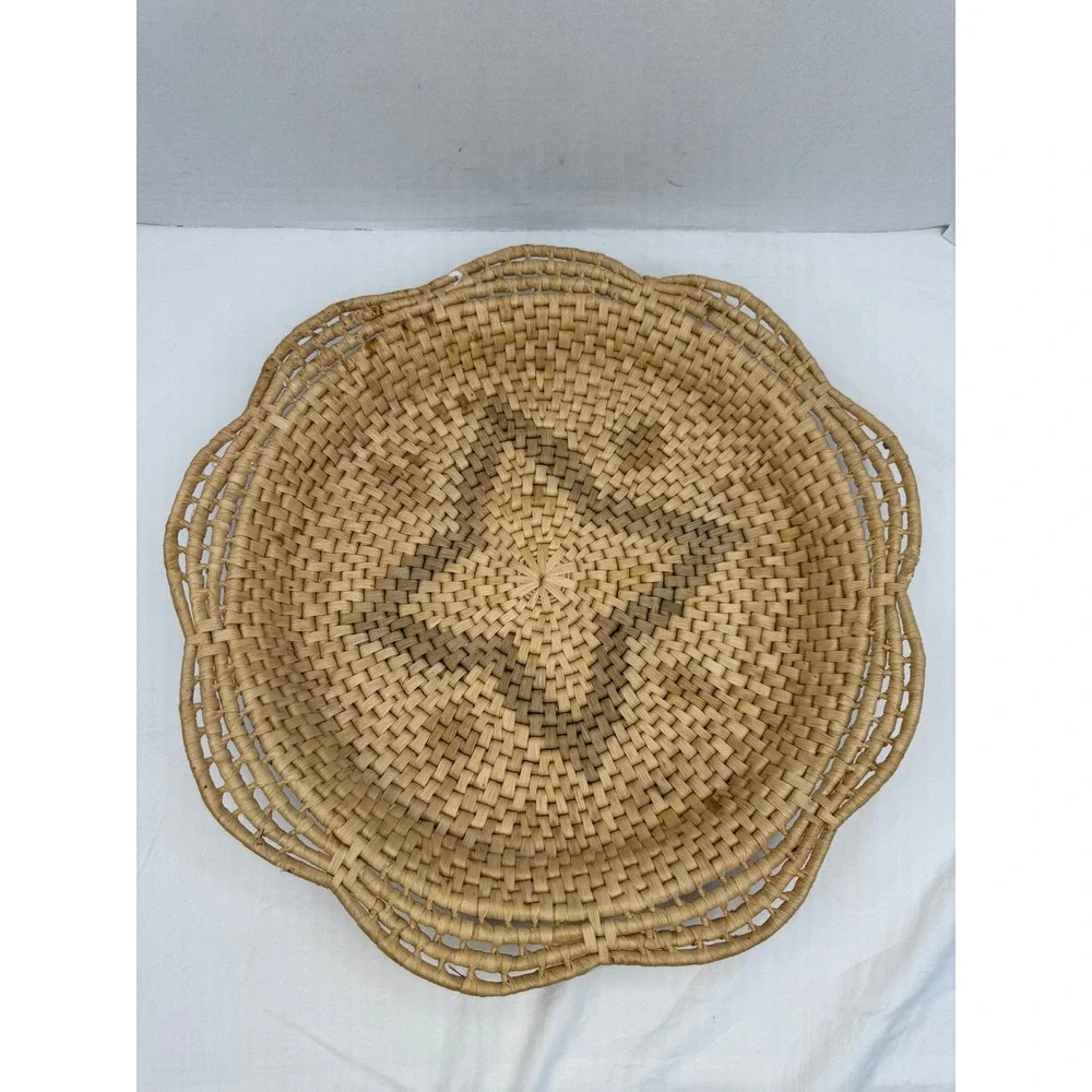 Vintage Woven Scalloped Edge Basket Tray Star Pattern Boho‎ Wall Decor 13